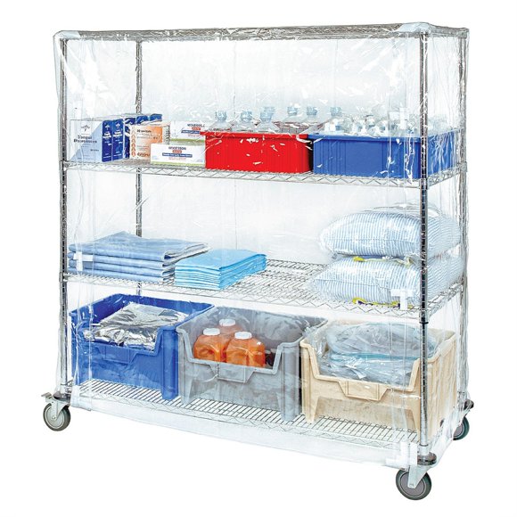 Quantum Storage Systems Housse de Chariot en Fil Métallique, 24"D x 60"W x 63"H, 10 gauge Transparent-Vinyle avec Rabat à Fermeture Éclair (Non Rechargeable)