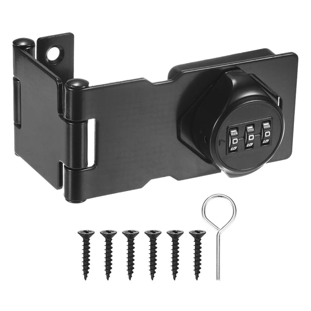 Cerradura de combinación sin llave Uxcell 3.78" pestillo mecánico de aleación de zinc con perilla de giro para puerta de granero de 90/180 grados negra