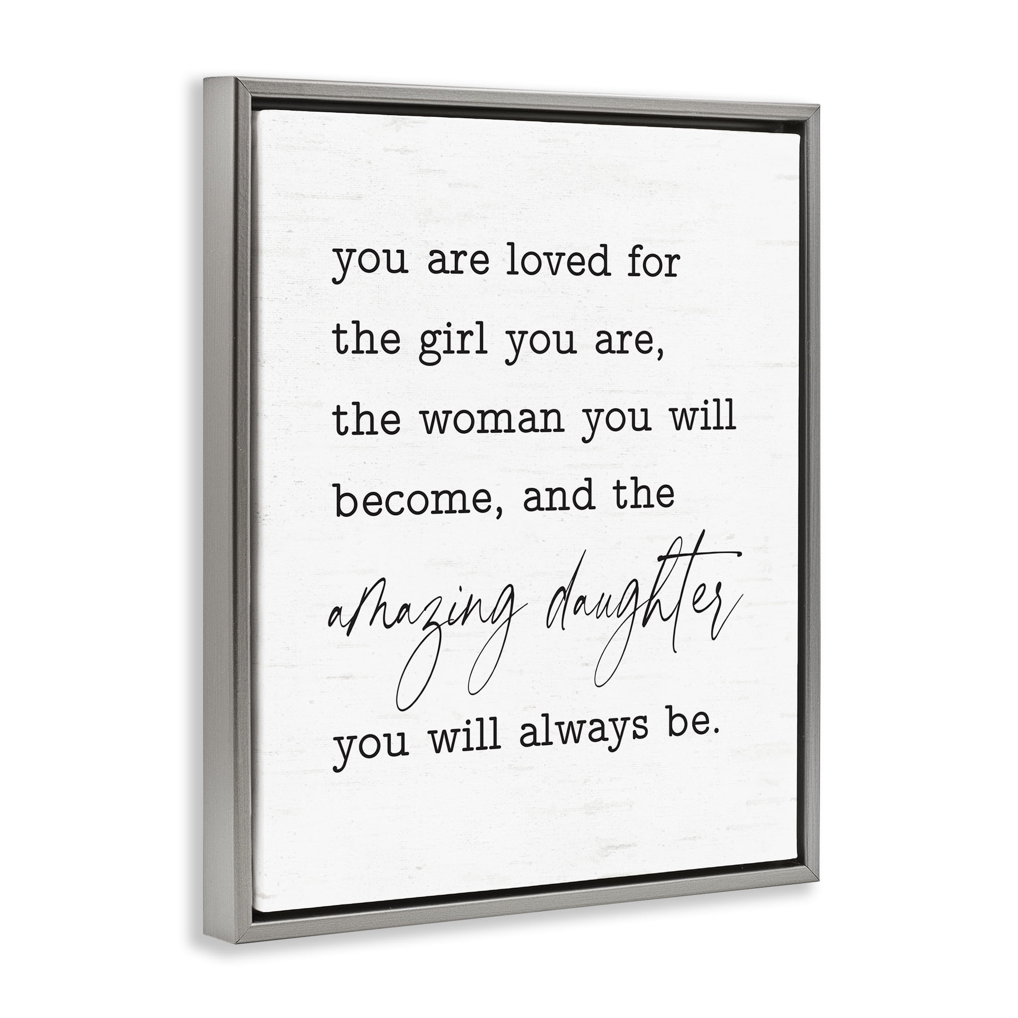 Stupell Industries Amazing Daughter Sentiment Text & Numbers Painting Gray Floater Framed Canvas Art Print Wall Art, 17 x 21