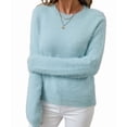 thumbnail image 2 of Womens Soft Knit Sweater Fall Dressy Casual Pullover Tops Light Blue M, 2 of 8
