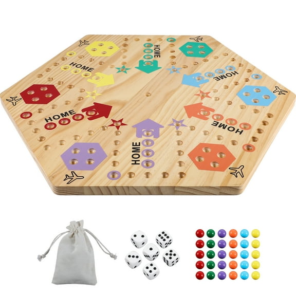 Extra Large 23.6 Inches Wahoo Marble Board Game 4 and 6 Players 2 Sided Painted Thicken Wood Board Perfect Game for Family Friends Party