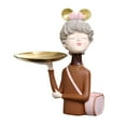 thumbnail image 1 of Chic Cartoon Girl Statue Sculpture Figurine Artware Keys Storage Holder Ornaments for Coffee Table Entry Tabletop Display Porch Decor - Brown, 1 of 7
