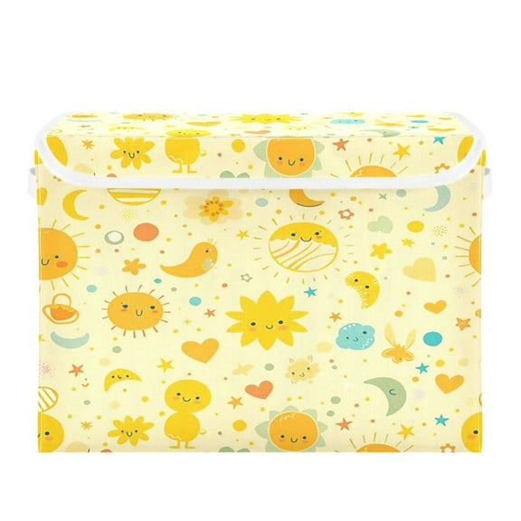 Storage Box With Lid 16.5x12.6x11.8In Foldable Stacked Household Storage Box Yellow Little Sun