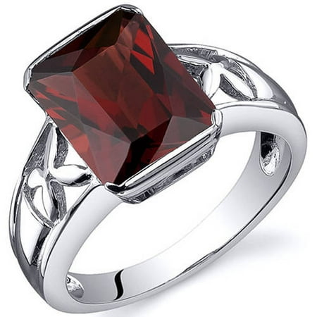Radiant Solitaire Ring - Large Radiant Cut 4.00 carats Garnet Solitaire Sterling Silver Ring in Sizes 5 to 9 Style SR10566