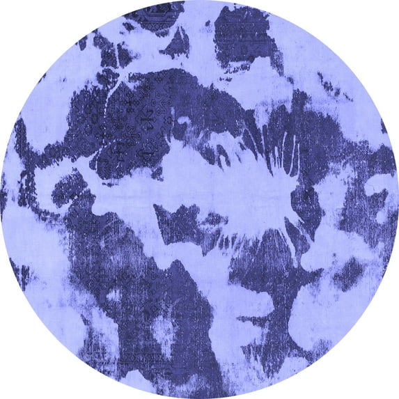 Ahgly Company Machine Washable Indoor Round Abstract Blue Modern Area Rugs, 4' Round
