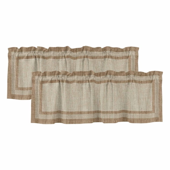Multi Border Valances for Window 2 Pack, Retro Country Khaki Brown Burlap Texture Rod Pocket Curtains Valances Light Filtering Short Curtains for Kitchen Bedroom Bathroom 42 x 12 Inch