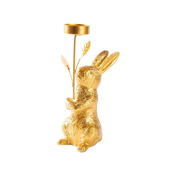 Golden Bunny Candle Holder, 7.8" Easter Bunny Candlestick Ornament, Holiday Party Supplies for Easter Table, Living Room