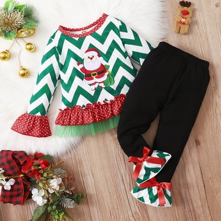 

Cathalem Toddler Boy Kids Toddler Baby Girls Autumn Winter Christmas Print Cotton Long Sleeve Ruffle Tops Pants Set Fit Apparel Shirt Green 18-24 Months
