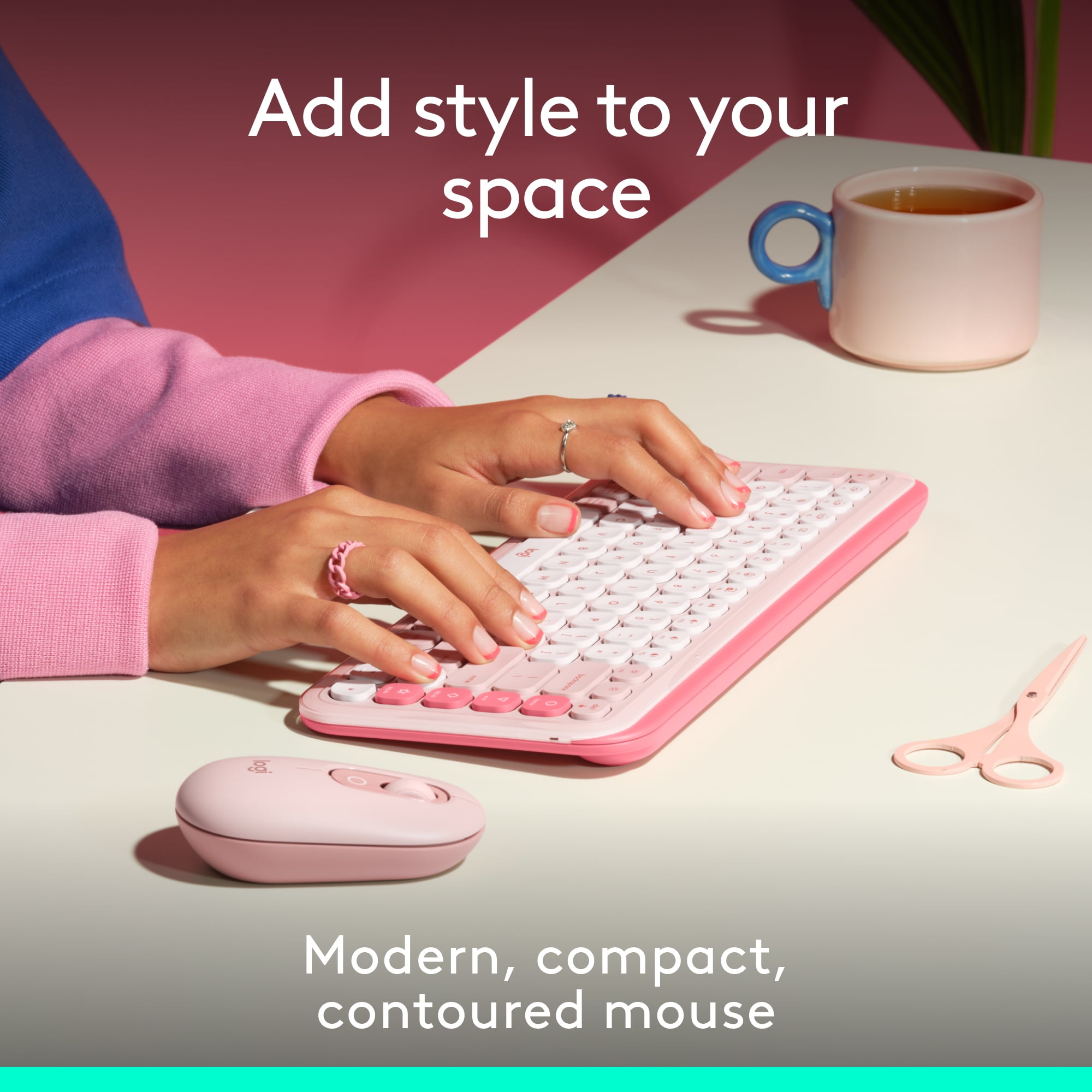 Logitech POP Mouse, Compact and Portable Wireless Bluetooth Mouse With Programmable Buttons, Rose