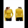 thumbnail image 2 of Camisetas Básicas Ajustadas Informales de Cuello Redondo y Larga Acanaladas para Mujer Amarillo Mostaza L, 2 of 6