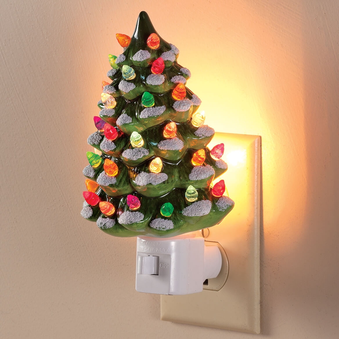 Green Snow-Capped Ceramic Tree Night Light, Set of 2