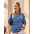 thumbnail image 6 of LMLYSoH Women's Summer T-Shirt Casual Loose Fit Stylish Striped Crew Neck Short Sleeve Drop Shoulder Tops, 6 of 8