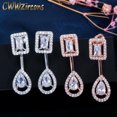 thumbnail image 2 of 2 in 1 Charm Rose Gold Cubic Zircon Square Water Drop Dangle Earrings for Women, 2 of 8
