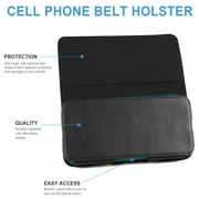 Universal Large Horizontal Belt Clip Holster Synthetic Leather Carrying Pouch Phone Holder Cover with Belt Clip & Loops (Holds Phone Up To 7 Inch) [Black]