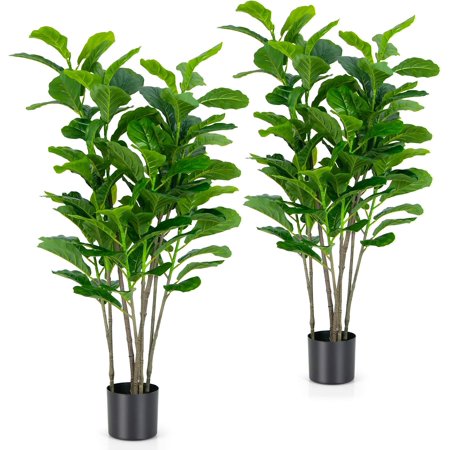 LLToo 2-Pack 51 Inch Artificial Fiddle Leaf Fig Tree Tall Artificial Greenery Plant with 100 Leaves Lifelike Decorative Natural Faux Tree in Pot for Indoor & Outdoor Home Office Porch Garden