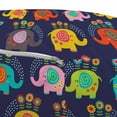 thumbnail image 3 of Elephants Pouf Cover with Zipper, Hippie Style Cartoon of Flower and Geometric Spirals Cheerful Animal, Soft Decorative Fabric Unstuffed Case, 30" W X 17.3" L, Indigo and Multicolor, by Ambesonne, 3 of 5