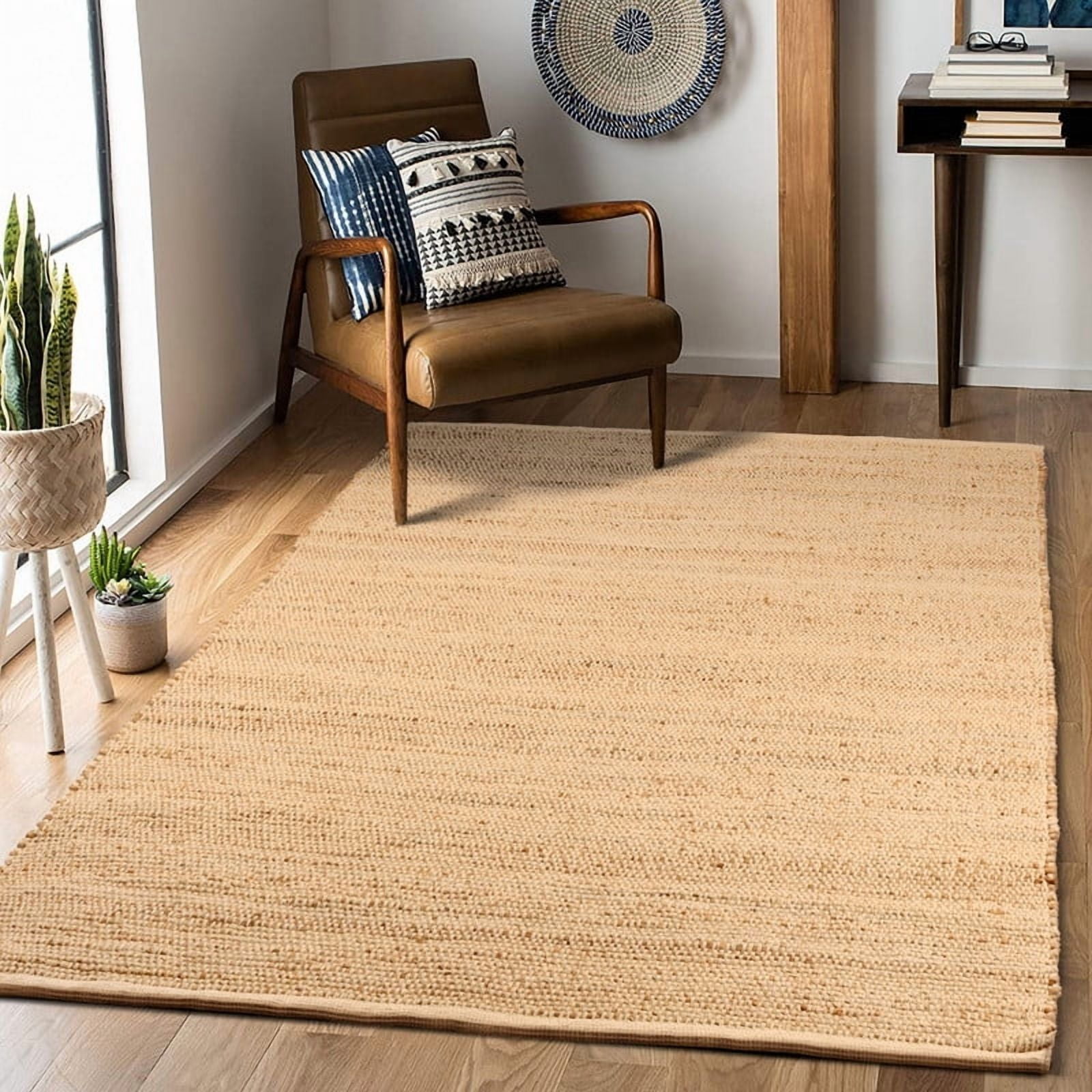 Delara Handwoven Jute and Cotton Area Rug – Natural Rug, Farmhouse Accent Rug for Living Room, Bedroom, or Entryway – Sustainable, Flatweave, Natural , 4' X 6'