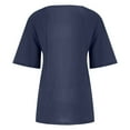 thumbnail image 4 of Scyoekwg Solid Color Cotton Linen Plus Size Tops for Women Summer Casual Buttons Round Neck Roll Up Short Sleeve T Shirts Loose Fit Blouse #A=Navy M, 4 of 5