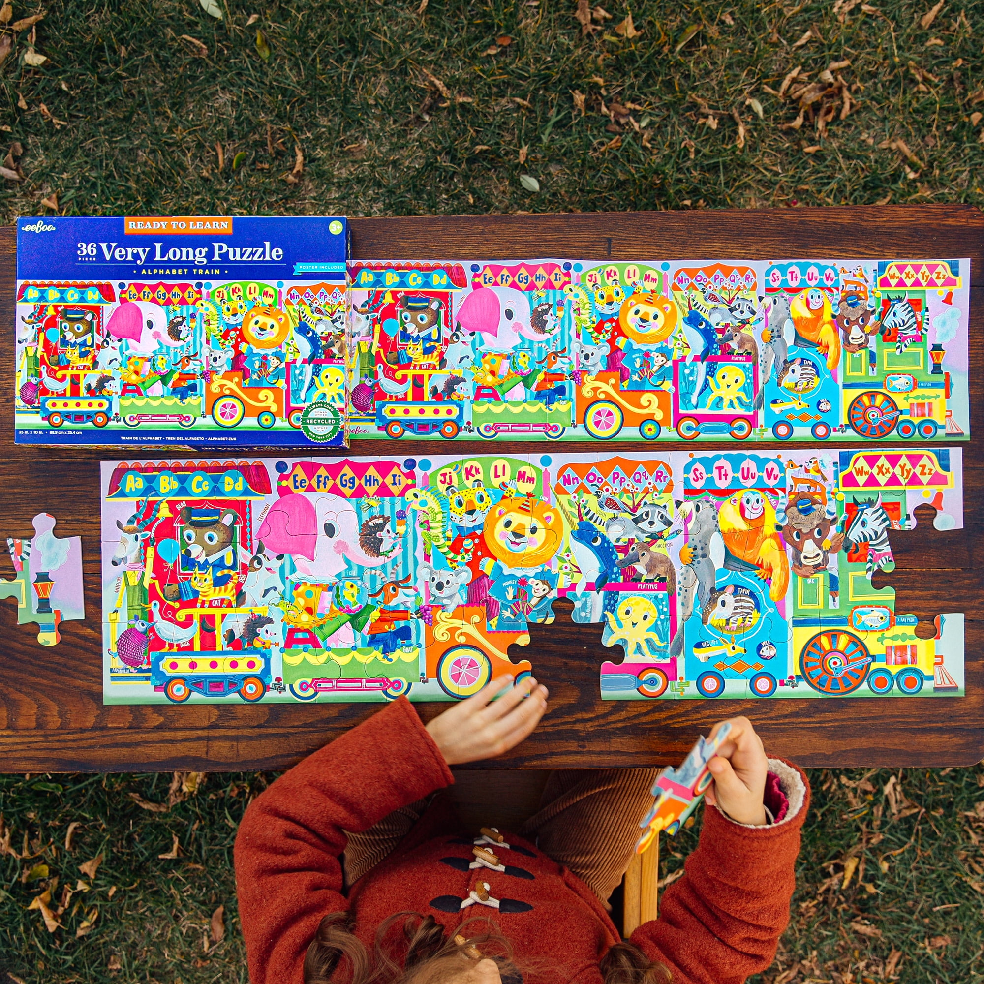 eeBoo Alphabet Train  36 Piece Long Puzzle with Poster for Kids, 35" x 10" once completed, 3 Years and Up.
