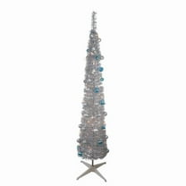 6 ft. Pre-Lit Silver Tinsel Pop Up Artificial Christmas Tree - Clear Lights