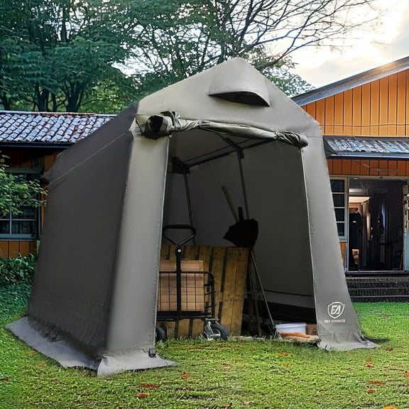 EVER ADVANCED Outdoor Storage Tent with Vent, 7.4' Wide*6.1' Deep Storage Shed Portable Carport with Steel Frame for Motorcycle, Bike, Heavy Duty Garden Shelter for Tools, Lawn Mower