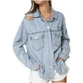 thumbnail image 1 of Moda mujer Casual cuello vuelto manga larga suelta sin capucha prendas de vestir de mezclilla camiseta otoño blusa Tops Pompotops  qwe18182, 1 of 9