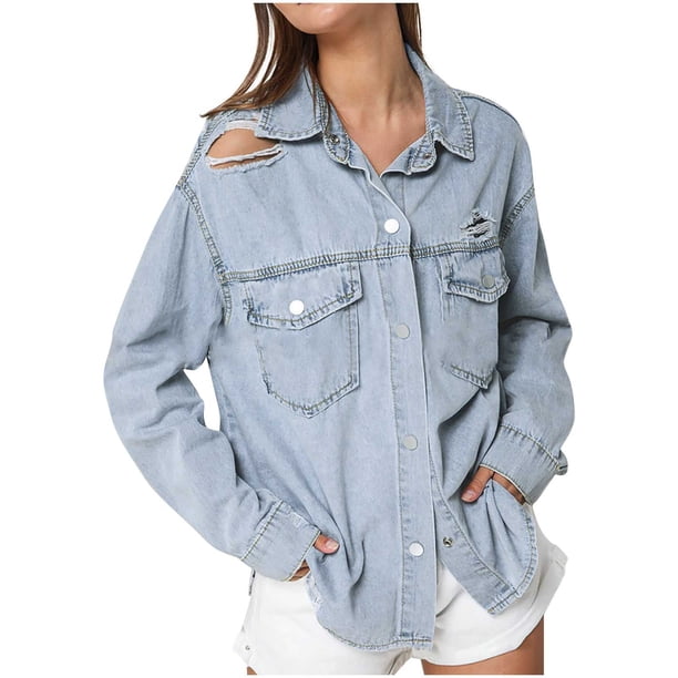 Moda mujer Casual cuello vuelto manga larga suelta sin capucha prendas de vestir de mezclilla camiseta otoño blusa Tops Pompotops qwe18181