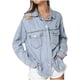 thumbnail image 1 of Moda mujer Casual cuello vuelto manga larga suelta sin capucha prendas de vestir de mezclilla camiseta otoño blusa Tops Pompotops  qwe18181, 1 of 9