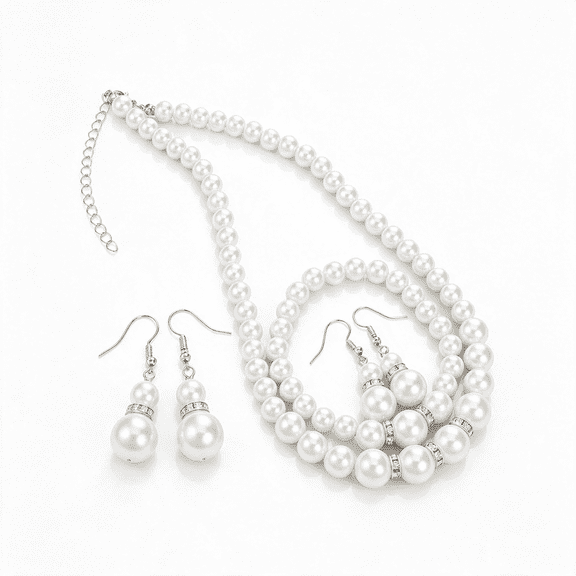 DESIGNICE White Pearl Necklace Earring and Bracelet Set Faux Pearl Jewelry Sets | Fake Pearls Bracelets for Women Wedding Bride Tea Party Birthday Valentine