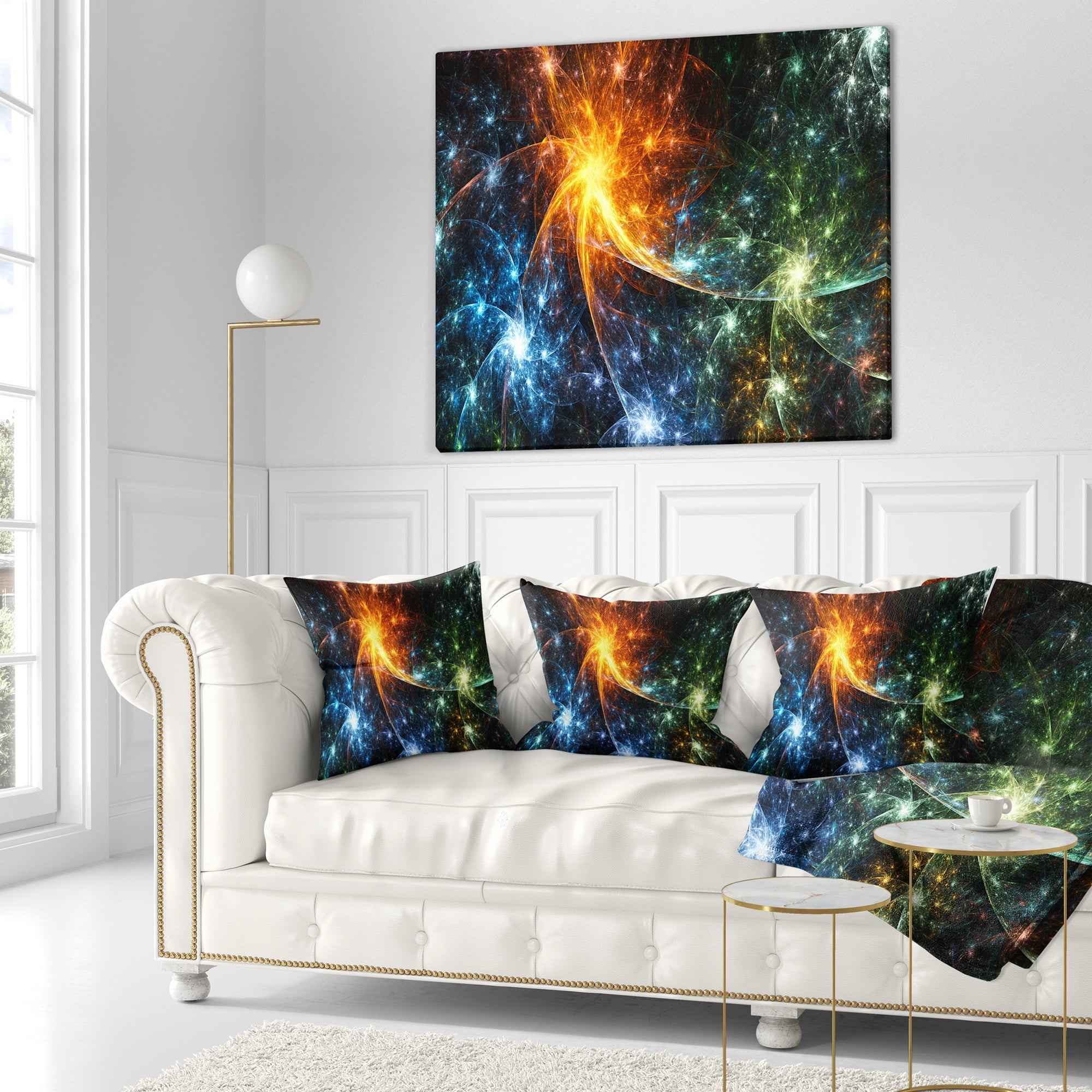 Designart Colorful Fireworks with Stars - Abstract Throw Pillow - 16x16
