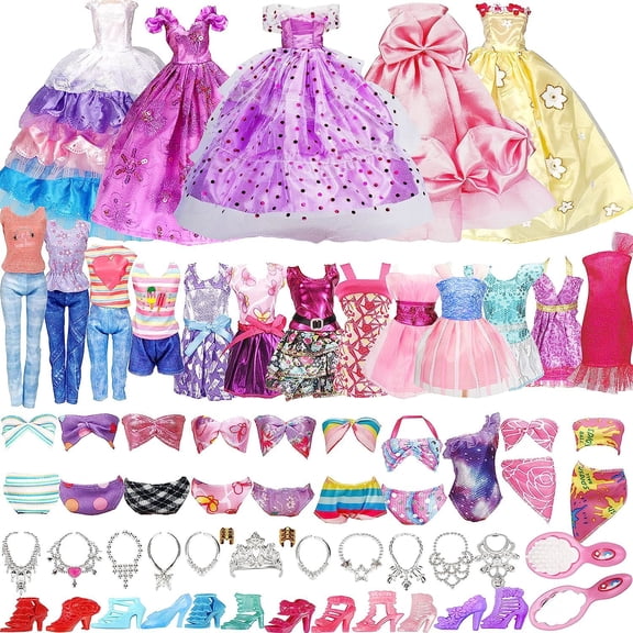 Cfowner 35 Pack Handmade Doll Clothes Set Including 2 Princess Dresses 4 Fashion Dresses 2 Tops and Pants 2 Bikini Swimsuits 10 Shoes and 15 Accessories for 11.5 Inch Doll