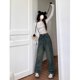 thumbnail image 1 of Pantalones vaqueros de pierna ancha Retro para mujer, Pantalones rectos de cintura alta, ajuste suelto versátil, efecto adelgazante, marca de moda, 1 of 5