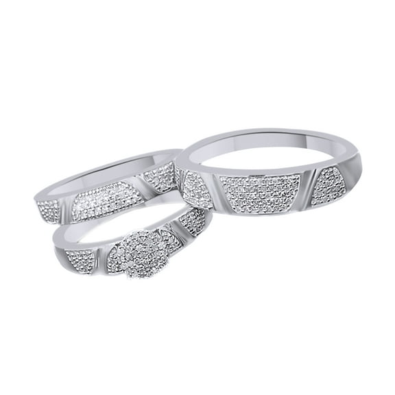 AFFY White Natural Diamond Engagement & Wedding Trio Band Ring Set In 10k White Gold (0.5 Cttw)