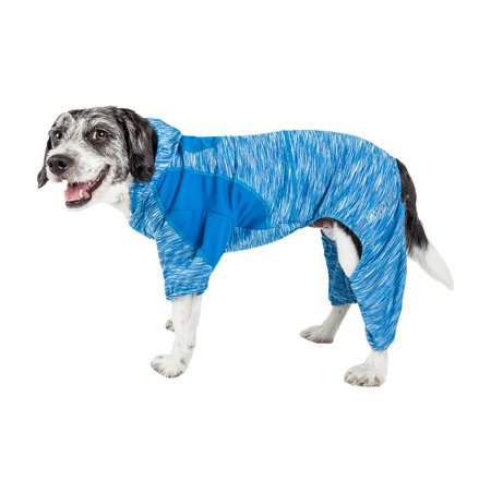 UPC: 0810787037195 | Pet Life Active Downward Dog Heathered Performance 4-Way Stretch Two-Toned Full Body Warm Up Hoodie