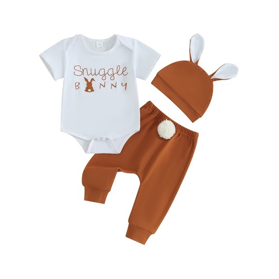 Jxzom Newborn My First Easter Baby Boy Outfit 0 3 6 12 Months Bunny Print Romper Top Rabbit Pants with Bunny Hat Clothes Set
