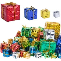 Christmas Mini Gifts Box Ornaments: 48 Pcs Metallic Foil Wrapped Decoration Gift Boxes Miniature Christmas Tree Hanging Decoration (2.5CM 3CM 4CM 5CM,Random Color)