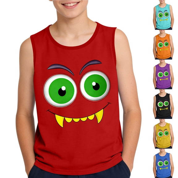 Eltusu Boys Tank Tops, Crew Neck Cotton Funny Sleeveless Beach Shirts Red Size 10-12 T