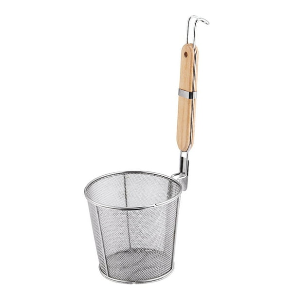 Colador de pasta de acero inoxidable con gancho para colgar Cesta para freír Colador de alimentos para Diámetro superior 14 cm