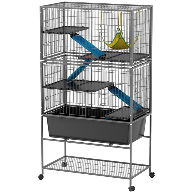 Dark Grey 5-Level Rolling Ferret Cage - Spacious Small Animal Habitat with Deep Tray & Ramps - Ideal for Rabbits, Chinchillas & Living Room Use