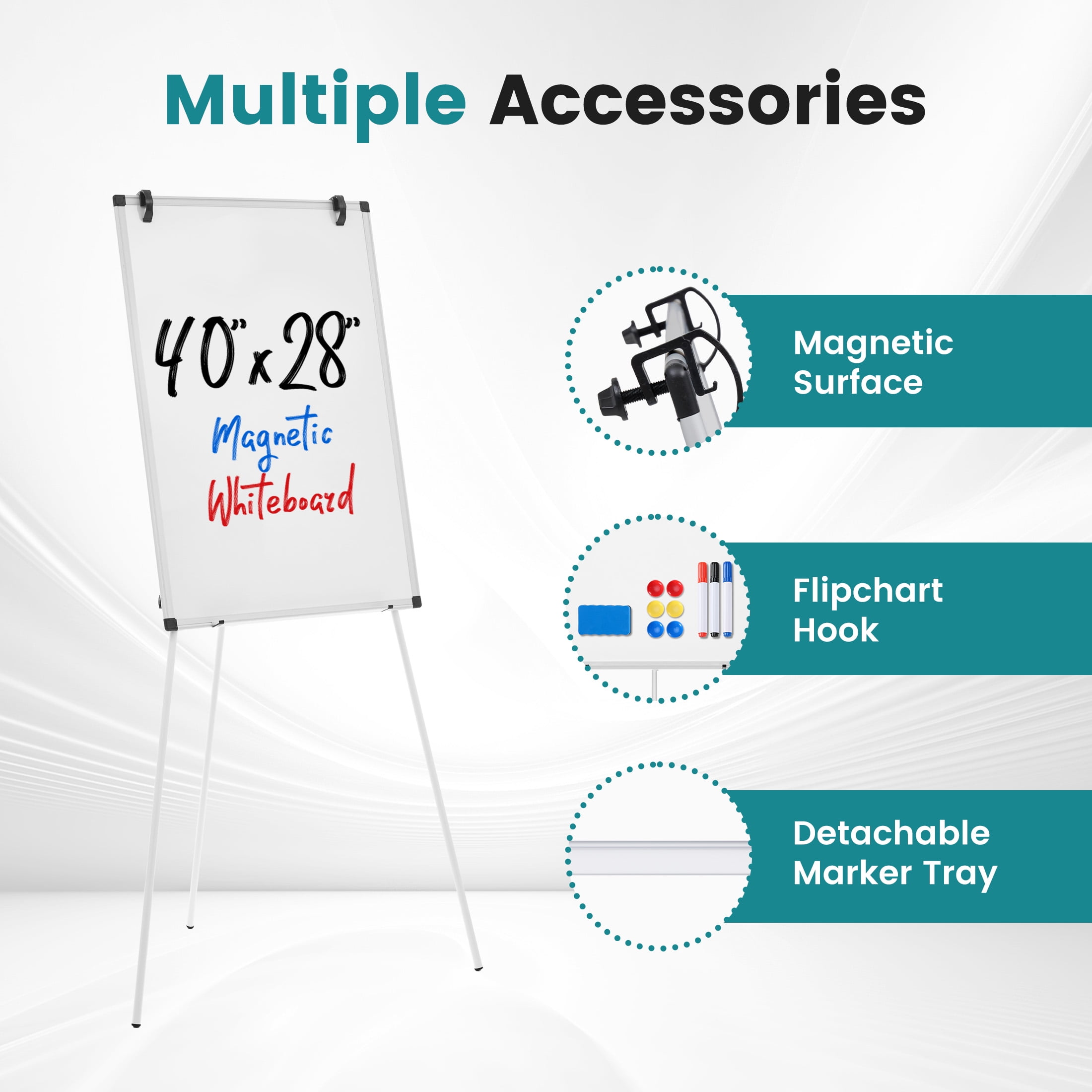 edx 40x28 Magnetic Portable Stand Whiteboard with Adjustable Tripod Easel for School, Home Office, White