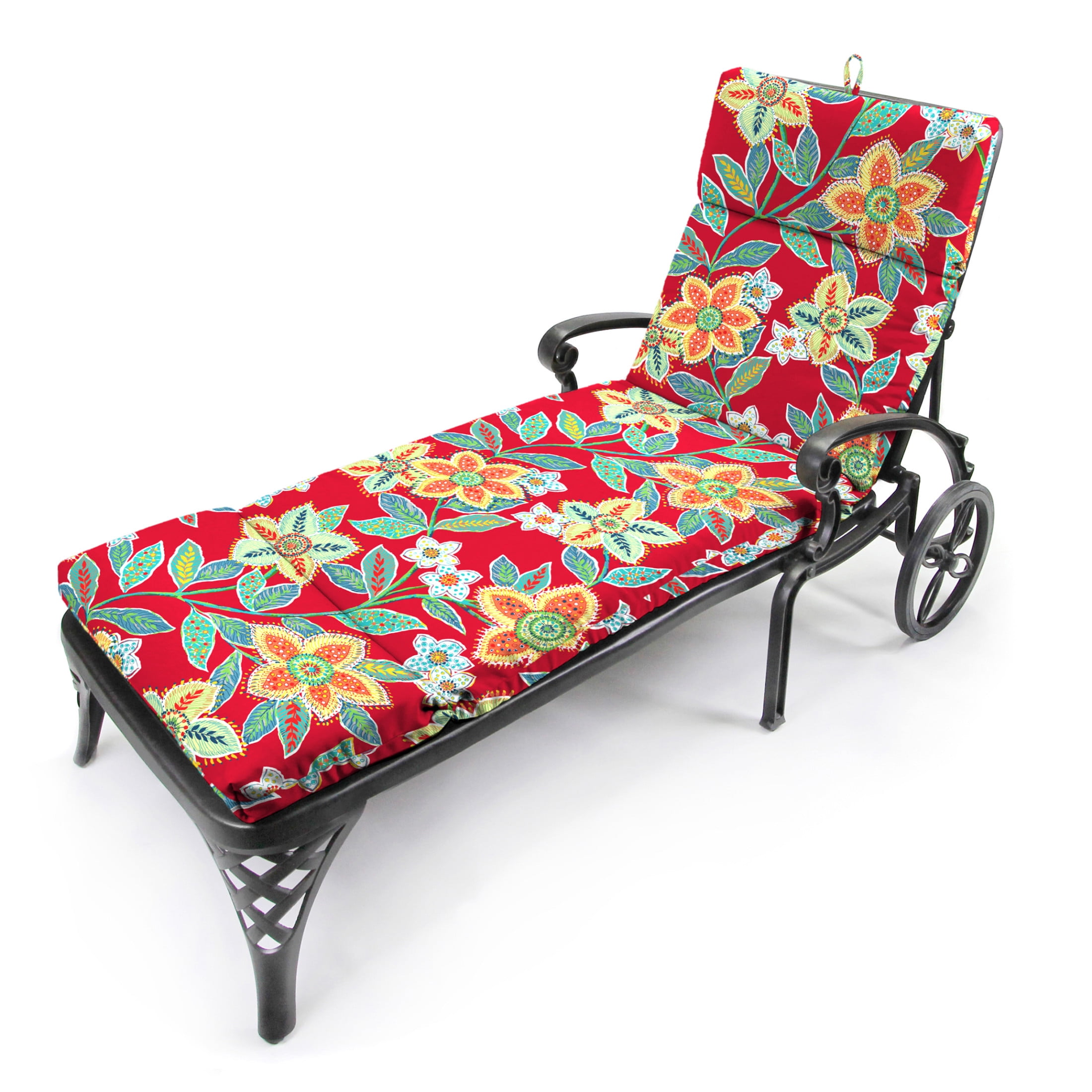 Jordan Manufacturing 72" x 22" Leathra Red Floral Rectangular Outdoor Chaise Lounge Cushion with Ties and Hanger Loop