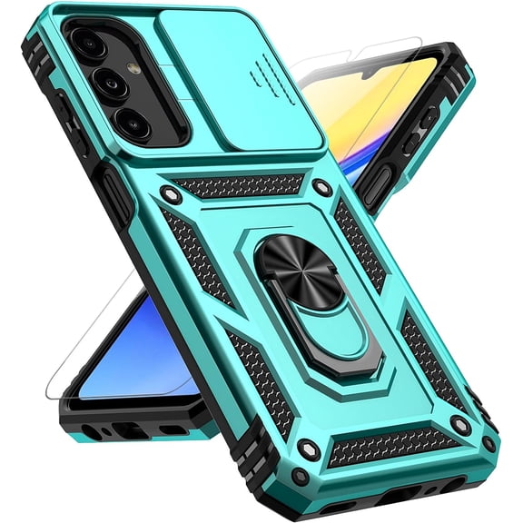 for Galaxy A15 5G Case with Slide Camera Cover HD Screen Protector [Military Grade 16ft. Drop Tested] Magnetic Ring Holder Kickstand Protective Phone Case for Galaxy A15 5G 2024, Mint