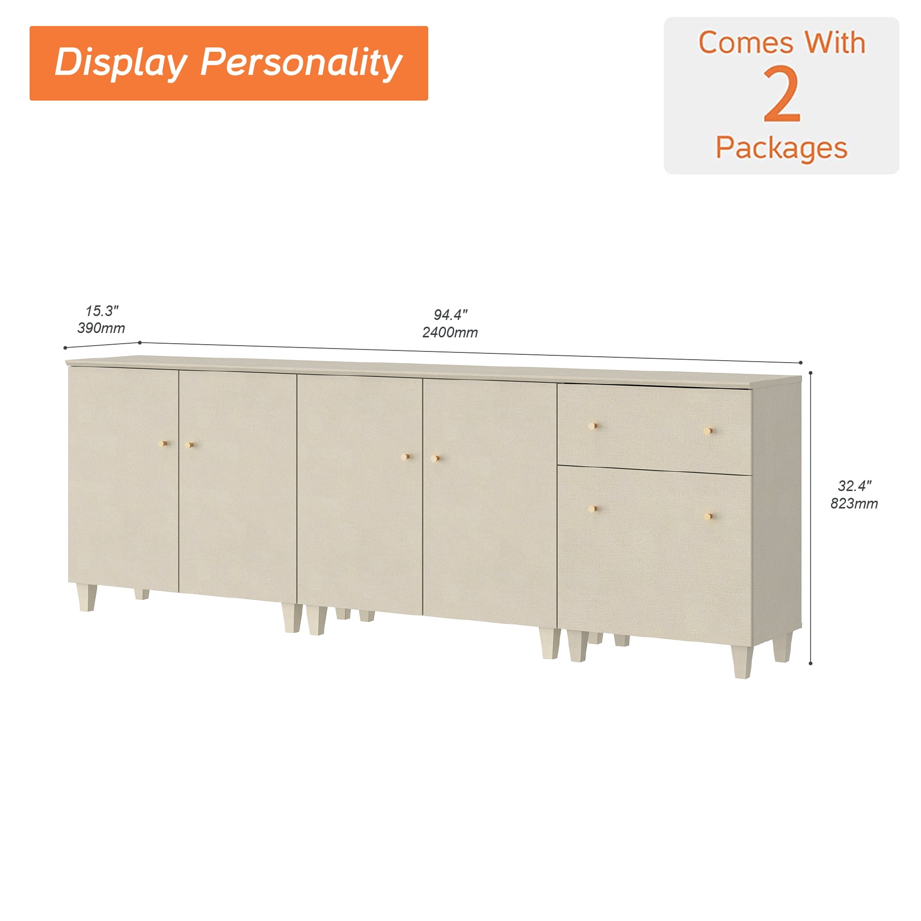 WAMPAT 3 Pieces Storage Cabinets with Doors and Drawer for Living Room Entryway, 32.4" H, 2 Packs