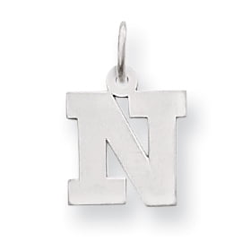 14k White Gold Small Block Initial N Charm