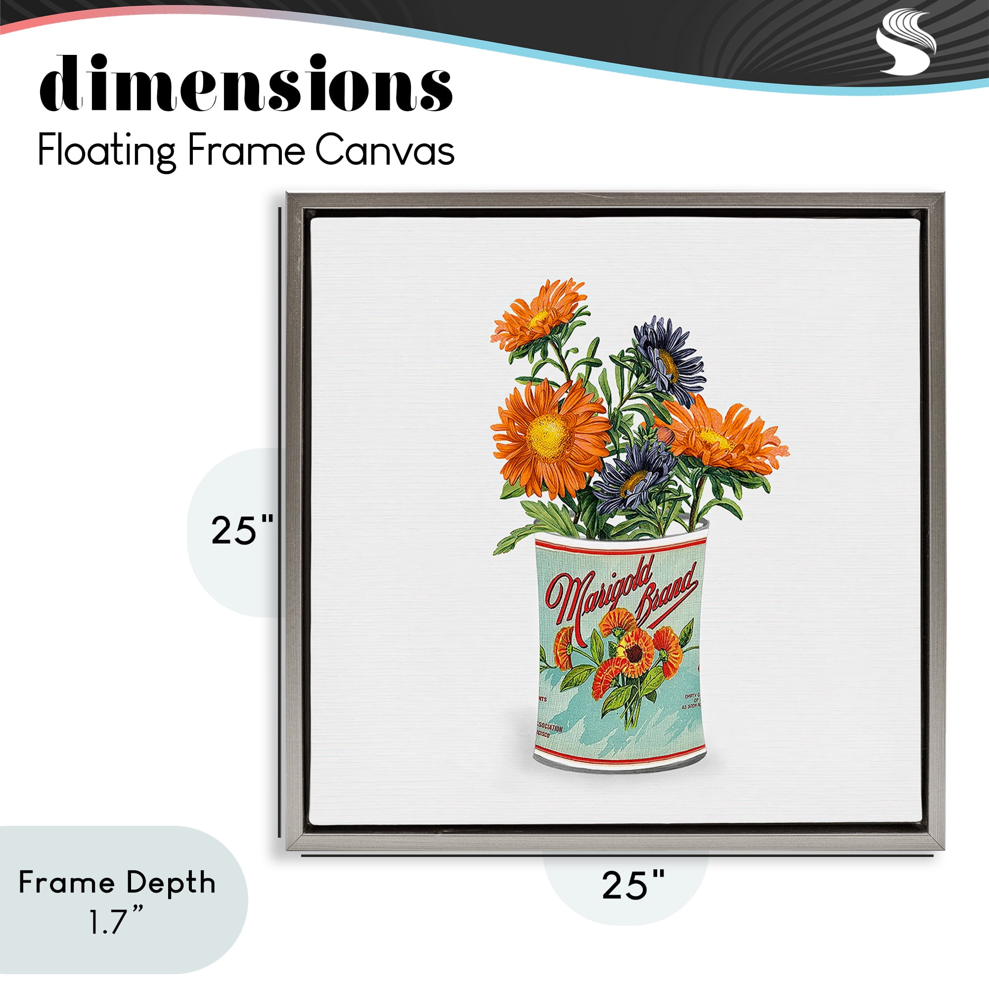 Stupell Industries Nostalgic Marigold Tin Bouquet Gray Framed Floater Canvas Wall Art, design by Val Rhodes
