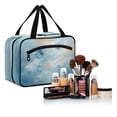 thumbnail image 6 of Travel Hanging Toiletry Bag with 4 Zipped Compartments Waterproof Makeup Accessories Spacious Cosmetic Bag Watercolor Blue Butterflies Large, 6 of 9