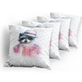 thumbnail image 5 of Ambesonne Funny Throw Pillow Cover 4 Pack, Retro Hipster Raccoon, 18", Pink Blue, 5 of 7