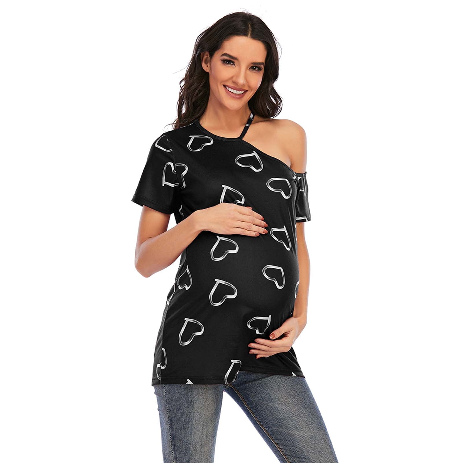 Aqestyerly Femmes off the Shoulder Imprime Haut de Maternite T Shirt Grande Taille de Vetements de Maternite Walmart