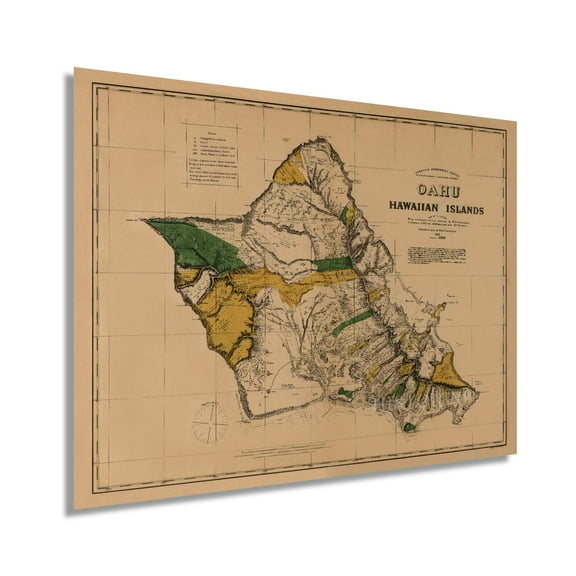 1881 Oahu Hawaii Vintage Map - Vintage Map of Oahu Hawaii Wall Art - Map of Hawaii Oahu Poster - Survey of Oahu Hawaiian Islands - Old Map Oahu - Historic Oahu Print