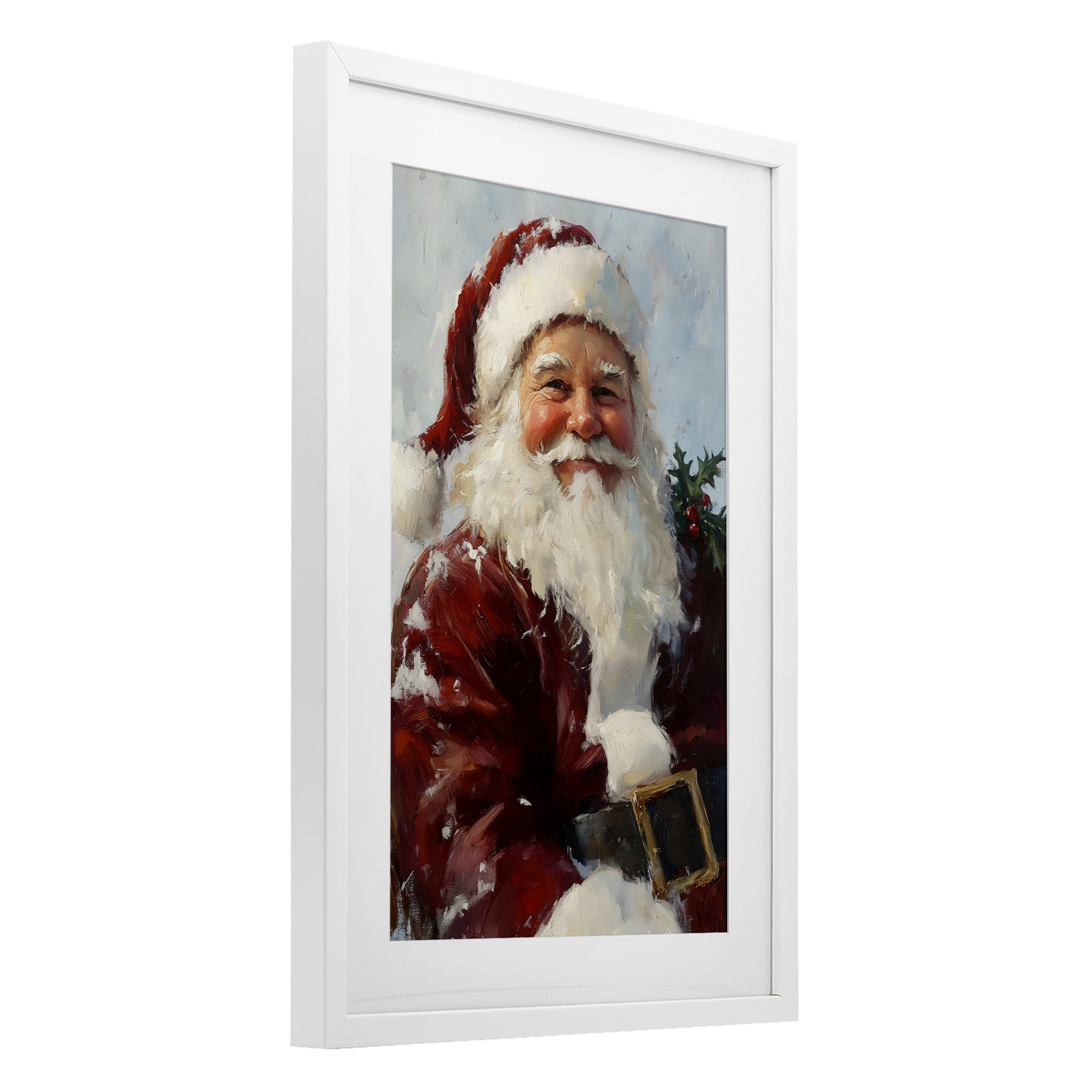 Rosy Cheeked Santa Smile White Framed Print Under Glass, design by Petal Prints Design